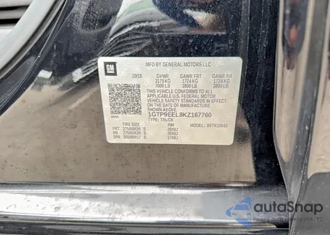 2019 GMC Sierra K1500 At4 from USA, damaged, VIN 1GTP9EEL8KZ167760